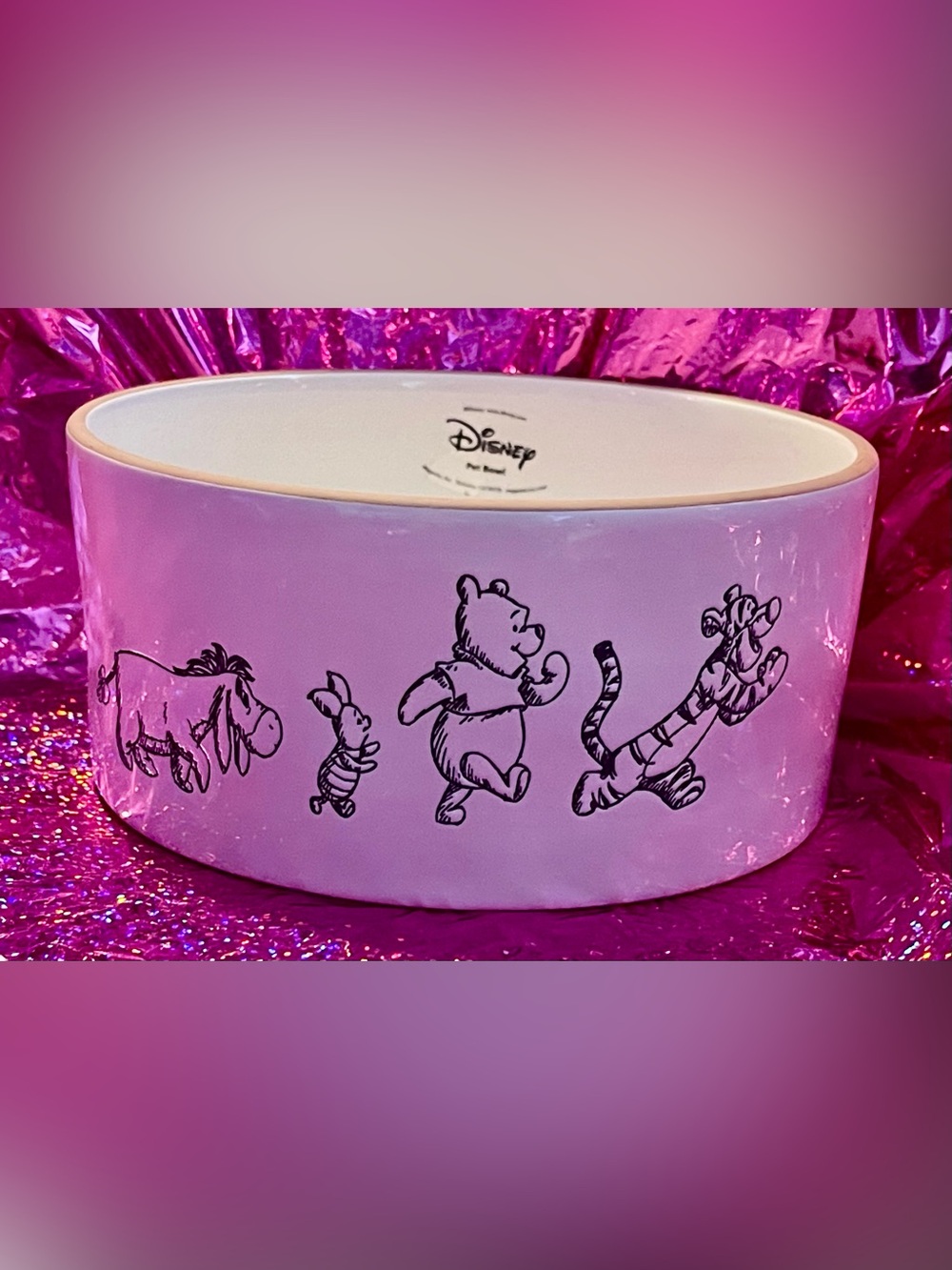 Rae Dunn Disney Winnie the Pooh & Friends White Pet Bowl with Black etched New!